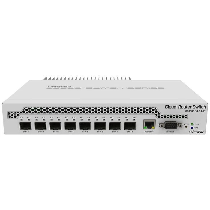 Коммутатор MikroTik CRS309-1G-8S+IN 8 SFP+, dual-core 800MHz CPU, 512MB RAM, POE, RS232 serial port