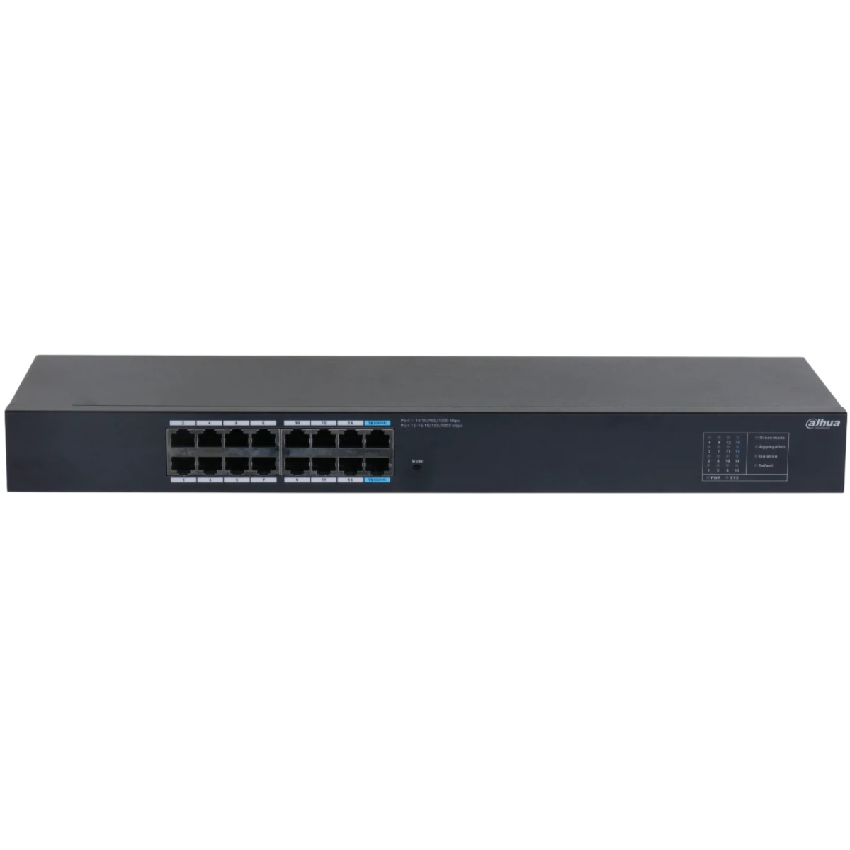 Гигабитный 16-портовый неуправляемый коммутатор DAHUA DH-SG1016 16xRJ45 1Gb, коммутация 32 Гбит/с, M
