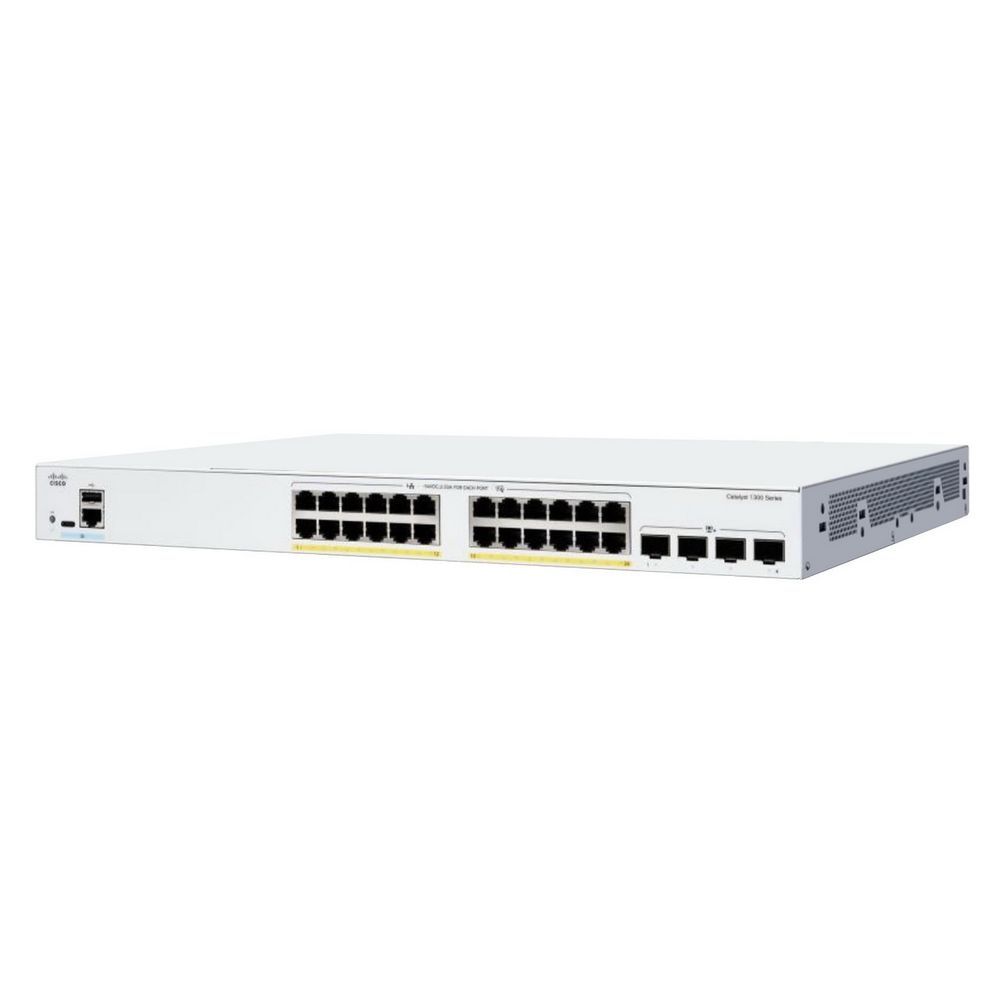 Коммутатор CISCO Catalyst 1300 24x 10/100/1000 RJ-45 PoE+, 4x 1Gb SFP uplinks, PoE+ 195W, Fanless, C
