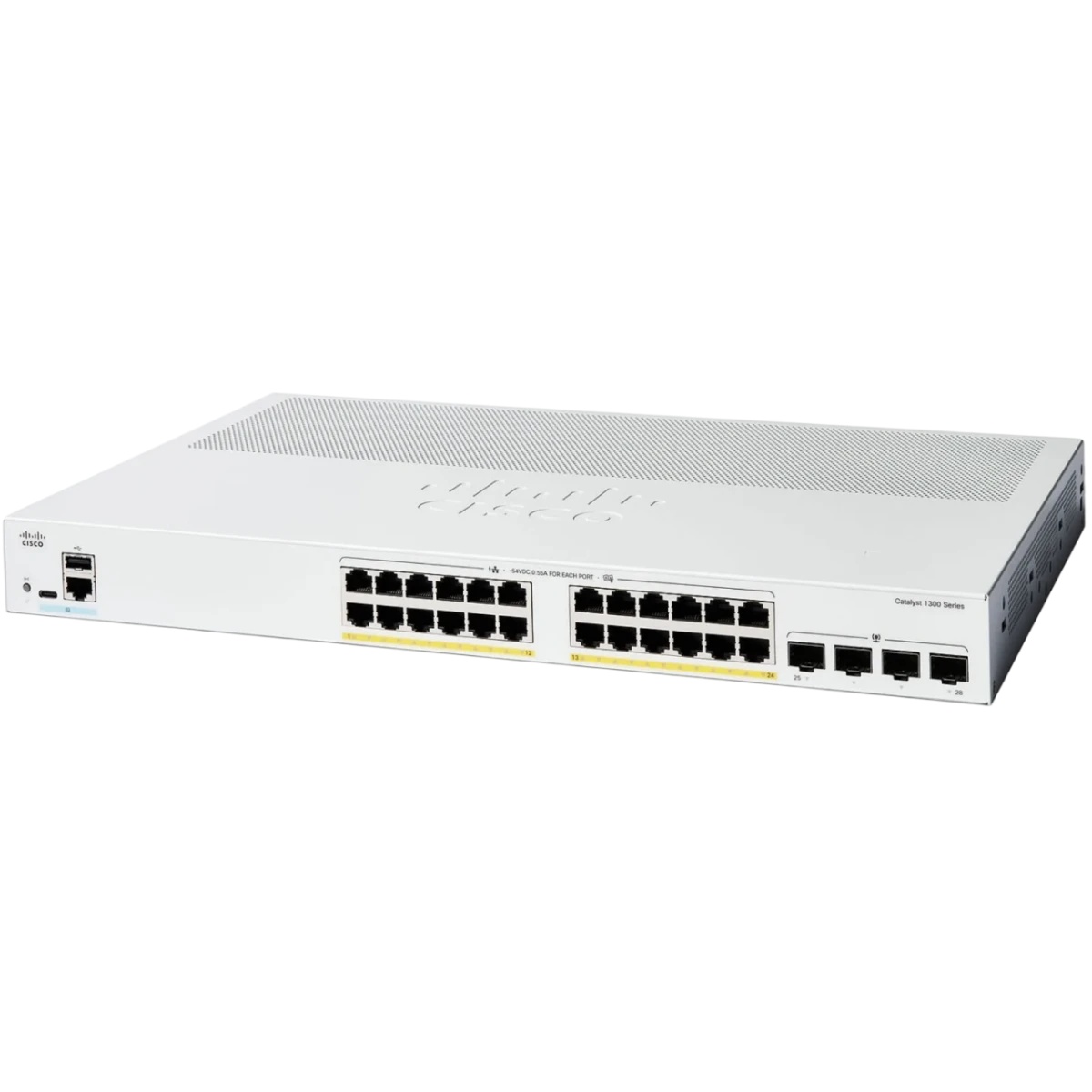 Коммутатор CISCO Catalyst 1300 24x 10/100/1000 RJ-45 PoE+, 4x 10Gb SFP+ uplinks, PoE+ 195W, Fanless,