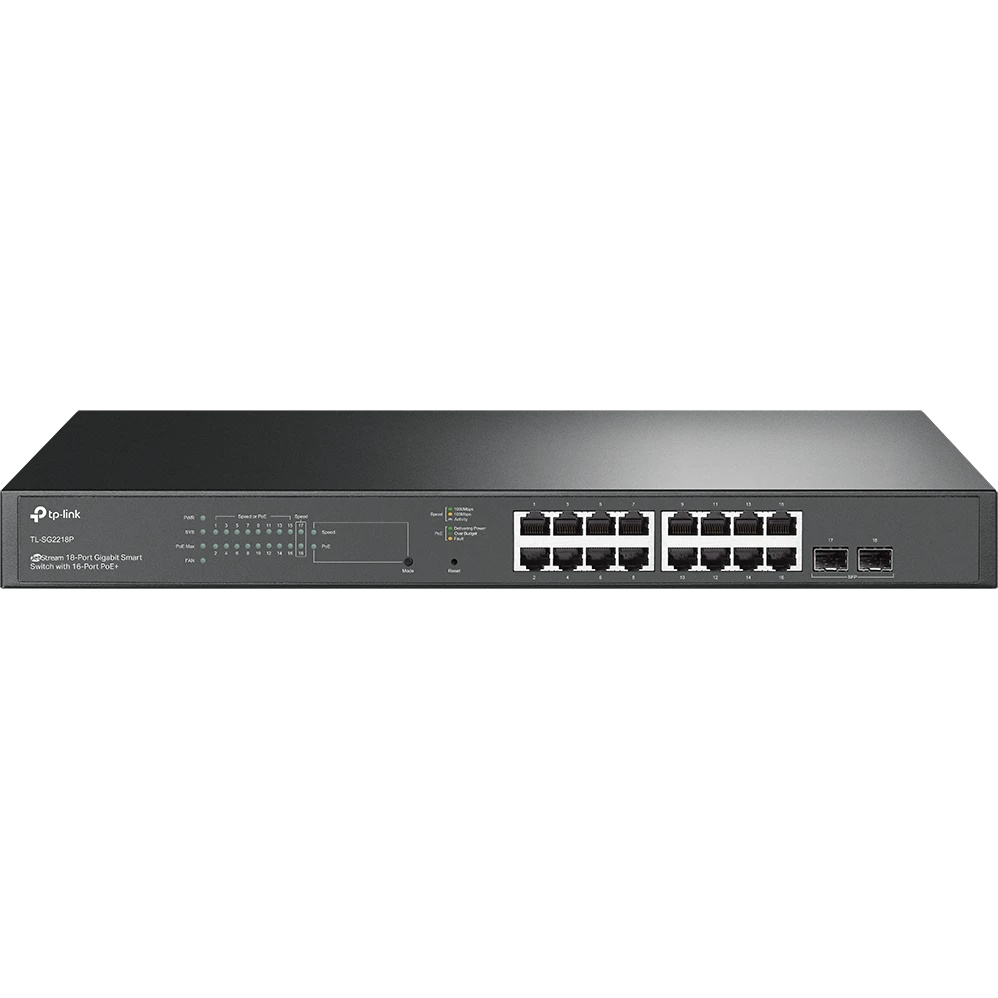 Коммутатор TP-Link TL-SG2218P JetStream Smart с 16 гигабитными портами PoE+ и 2 гигабитными портами