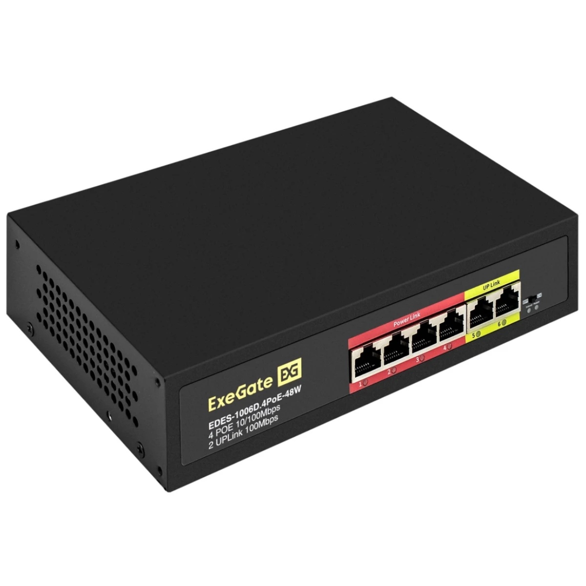 Коммутатор неуправляемый ExeGate EDES-1006D.4PoE-48W (6-портовый UTP 10/100 Base-Tx: 4 порта 802.3af