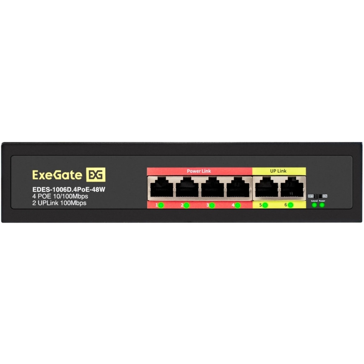 Коммутатор неуправляемый ExeGate EDES-1006D.4PoE-48W (6-портовый UTP 10/100 Base-Tx: 4 порта 802.3af