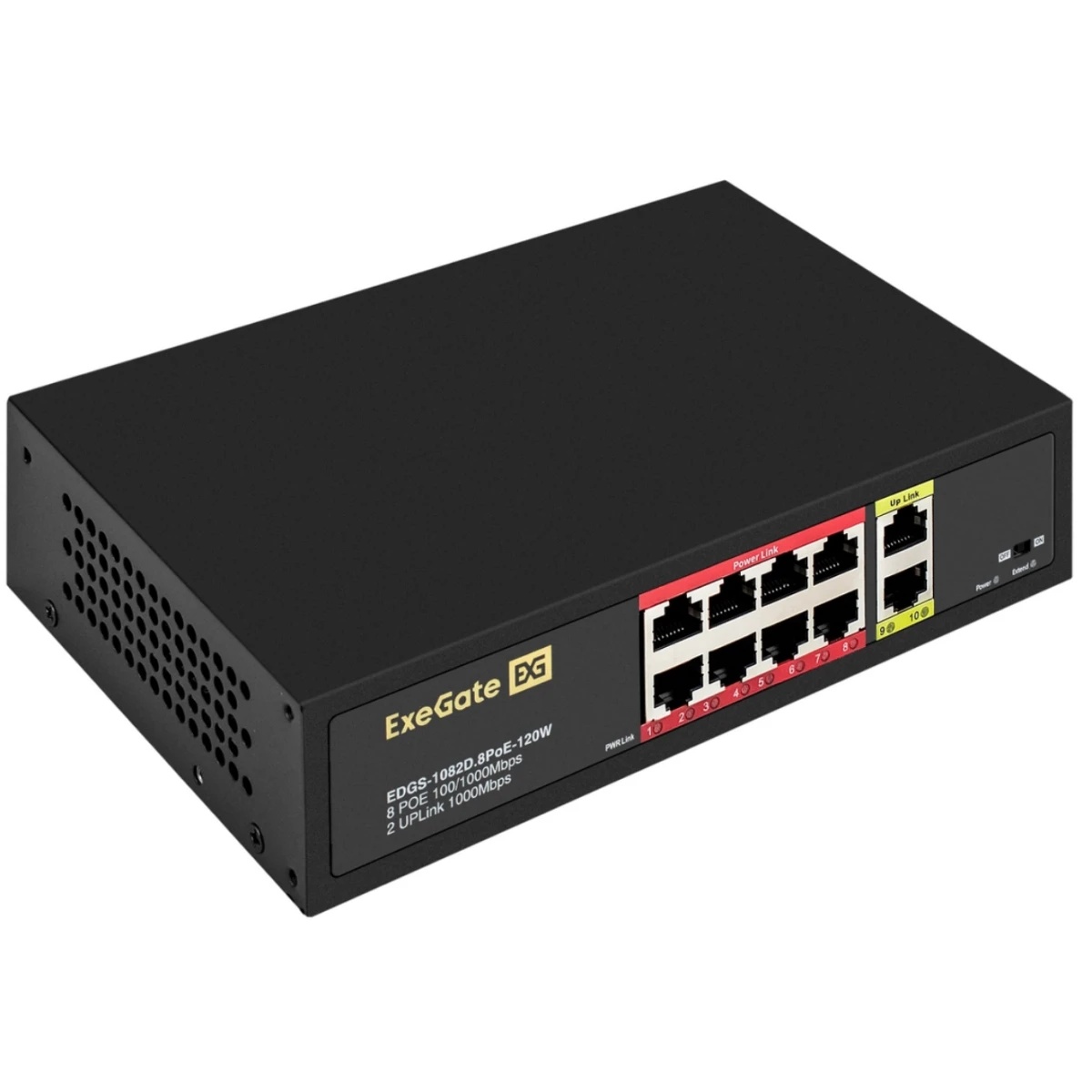Коммутатор неуправляемый ExeGate EDGS-1082D.8PoE-120W (10-портовый: 8 портов UTP 10/100 Base-Tx с по