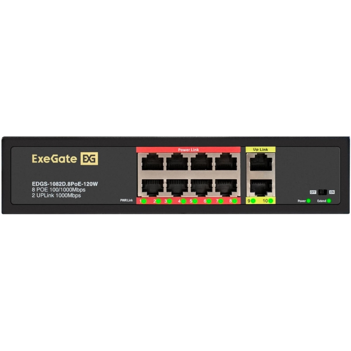 Коммутатор неуправляемый ExeGate EDGS-1082D.8PoE-120W (10-портовый: 8 портов UTP 10/100 Base-Tx с по