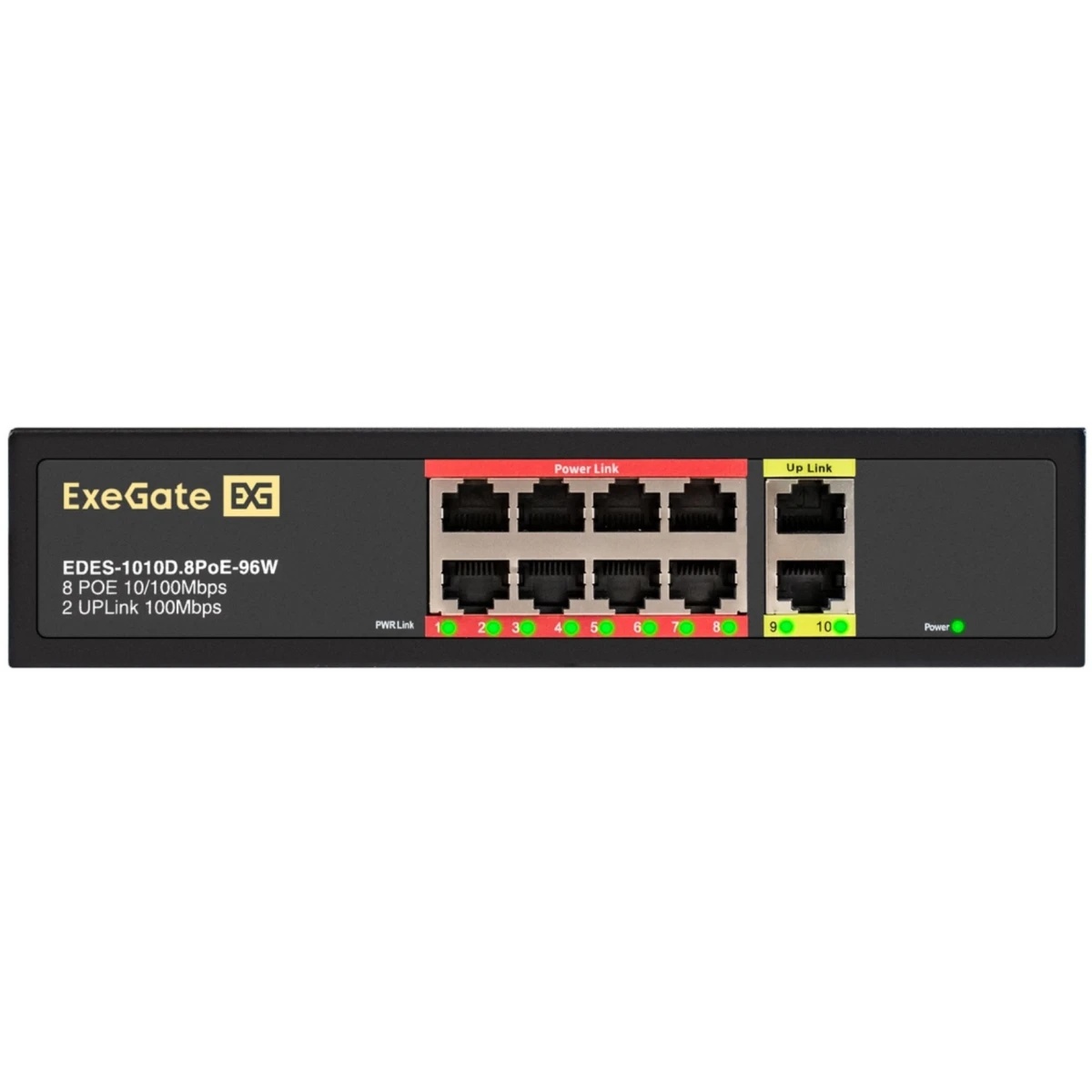 Коммутатор неуправляемый ExeGate EDES-1010D.8PoE-96W (10-портовый UTP 10/100 Base-Tx: 8 портов IEEE
