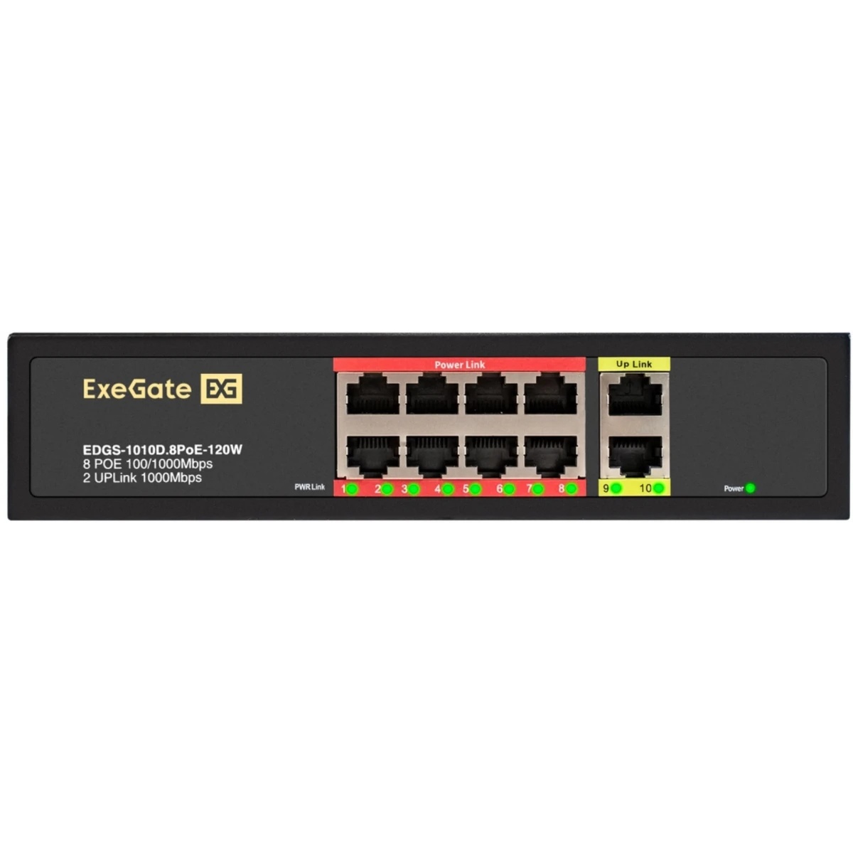 Коммутатор неуправляемый ExeGate EDGS-1010D.8PoE-120W (10-портовый гигабитный UTP 10/100/1000 Base-T