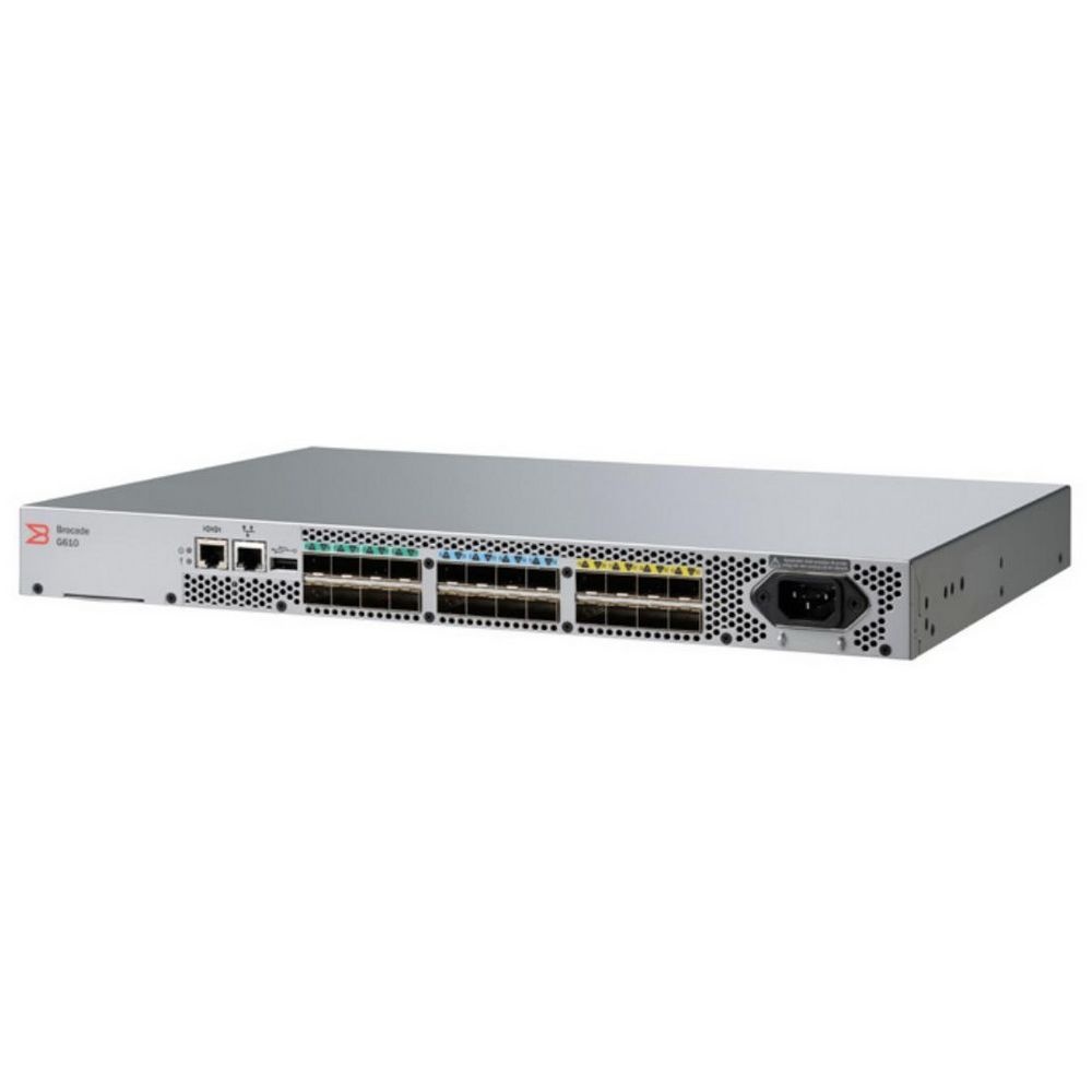 Коммутатор Brocade G610S 24-port FC Switch, 8-port licensed, 8x 32Gb SWL SFP+, 1 PS, Rail Kit