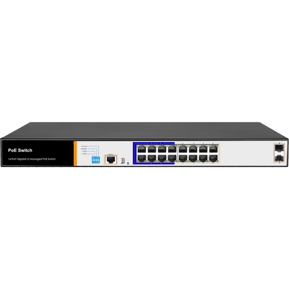 Коммутатор WEB Smart управляемый 16 PoE 802.3af/at портов 10/100/1000Мбит/с 8 до 250м cat.6 2хSFP 10