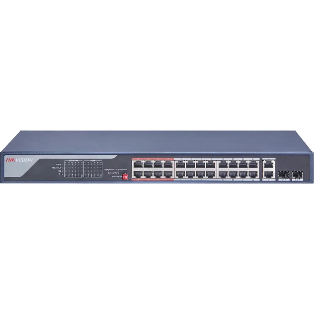 Коммутатор Hikvision DS-3E0326P-E(C) (L2) 24x1Гбит/с 2xКомбо(1000BASE-T/SFP) 2SFP 24PoE 370W неуправ