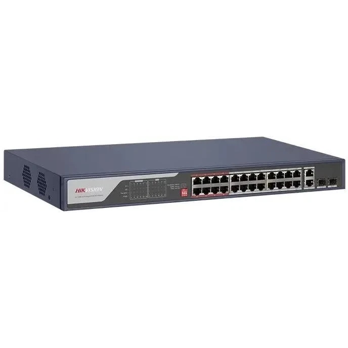 Коммутатор Hikvision DS-3E0326P-E(C) (L2) 24x1Гбит/с 2xКомбо(1000BASE-T/SFP) 2SFP 24PoE 370W неуправ