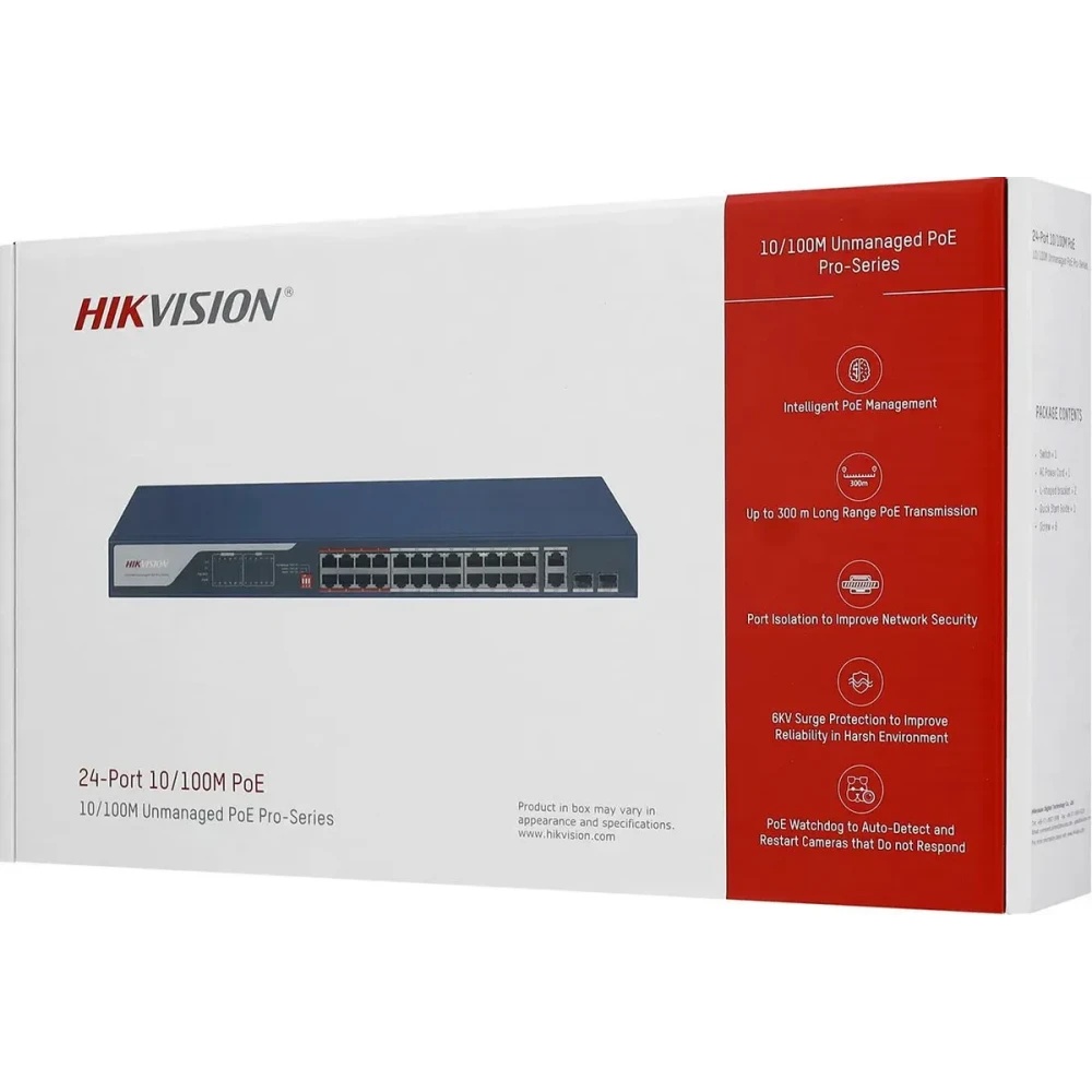 Коммутатор Hikvision DS-3E0326P-E(C) (L2) 24x1Гбит/с 2xКомбо(1000BASE-T/SFP) 2SFP 24PoE 370W неуправ