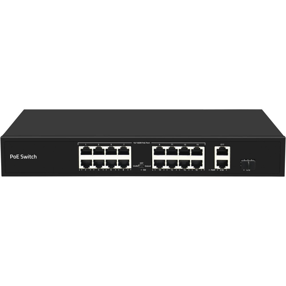 Коммутатор GIGALINK GL-SW-F005-16P - неуправляемый, 16 PoE (802.3af) порта 10/100Мбит/с до 250 метро