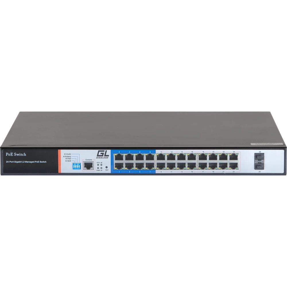 Коммутатор GIGALINK GL-SW-G205-24P, WEB Smart управляемый, 24 PoE (802.3af/at) портов 10/100/1000Мби