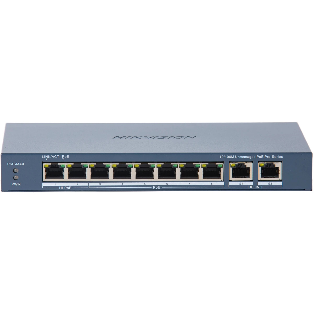 Коммутатор неуправляемый DS-3E0310HP-E(C) - 8 портов RJ45 PoE 10/100 м, 2 гигабитных порта RJ45 upli