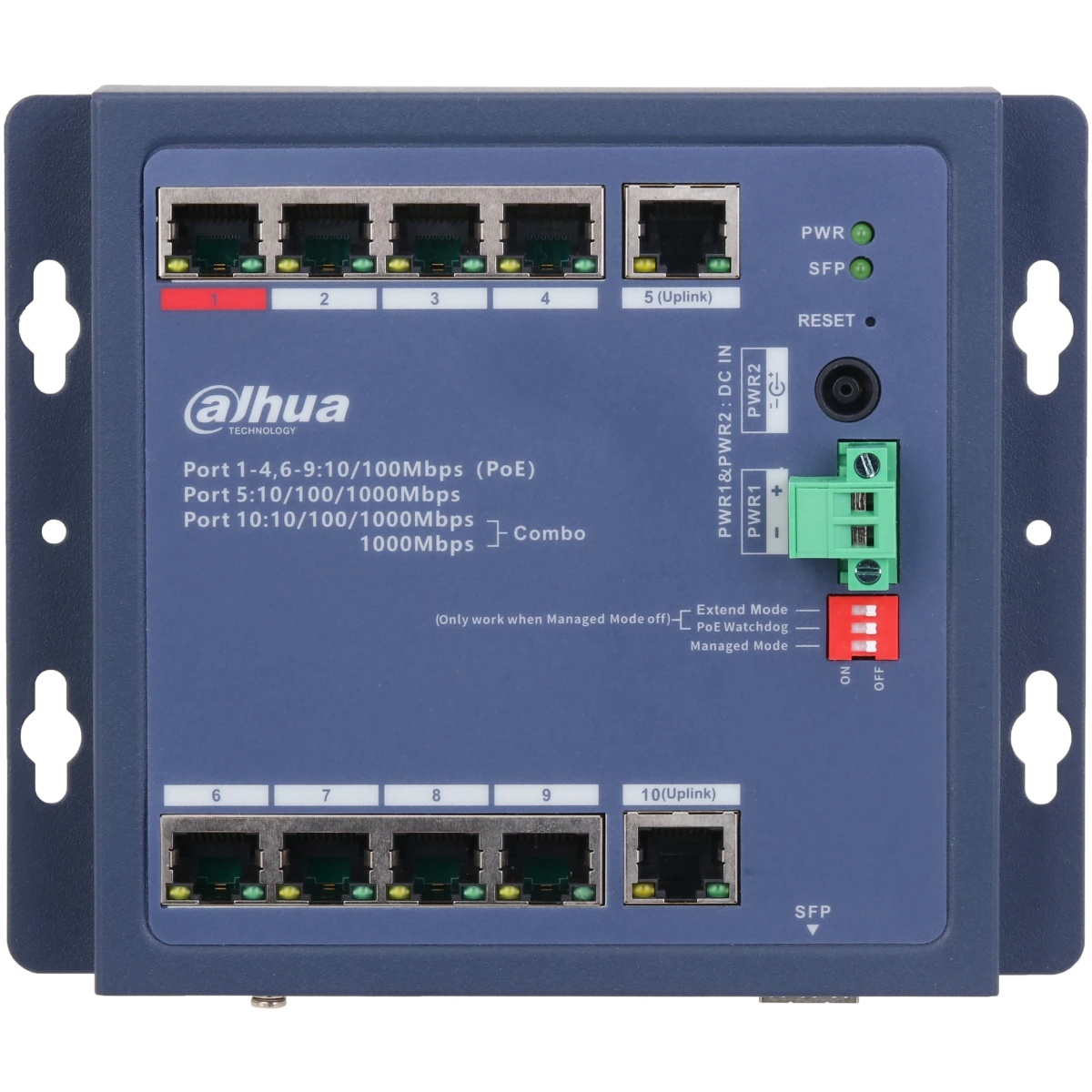 Коммутатор Dahua DH-CHS4110-8ET-90-F 8x100Мбит/с 1x1Гбит/с управляемый