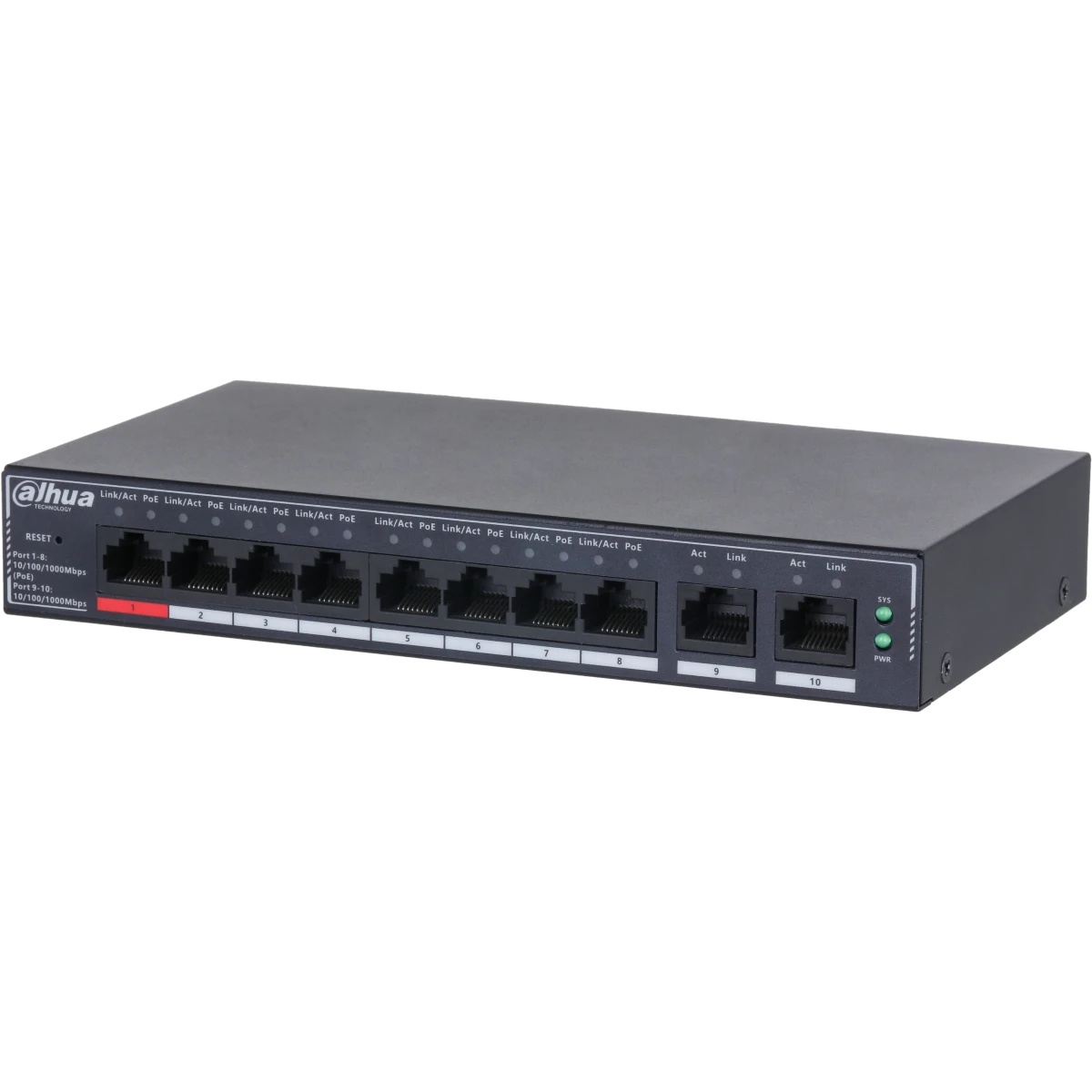 Коммутатор Dahua 10-Port Cloud Managed Gigabit Switch with 8-Port PoE