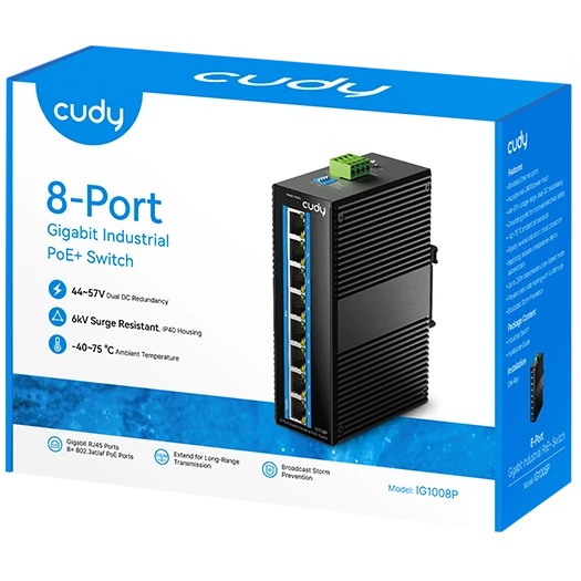 Коммутатор CUDY 8-Port Gigabit Industrial PoE Switch 8-Port Aluminum Industrial PoE Switch, 1000Mbps
