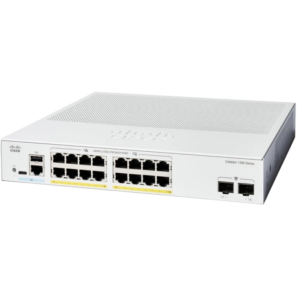 Коммутатор Cisco Catalyst C1300-16P-2G-L, 16×1 Гбит/с, 2×1 Гбит/с SFP