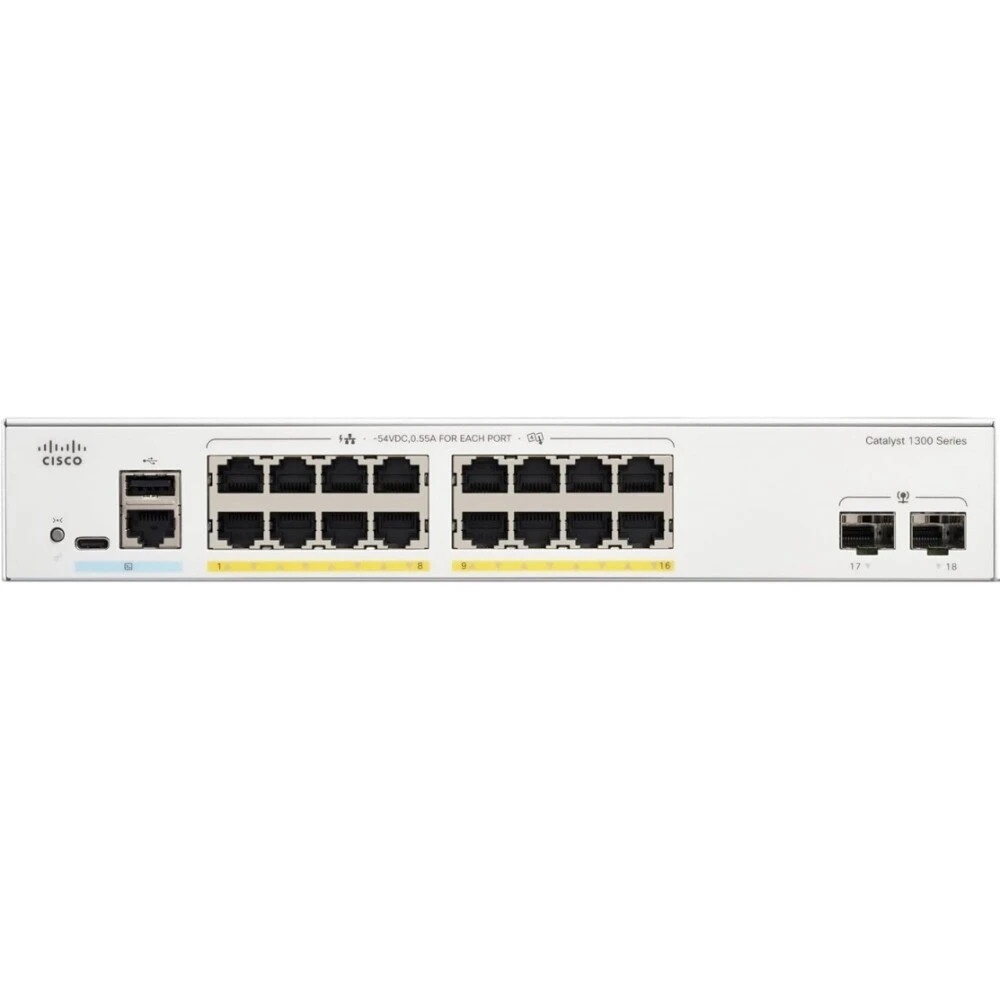 Коммутатор Cisco Catalyst C1300-16P-2G-L, 16×1 Гбит/с, 2×1 Гбит/с SFP