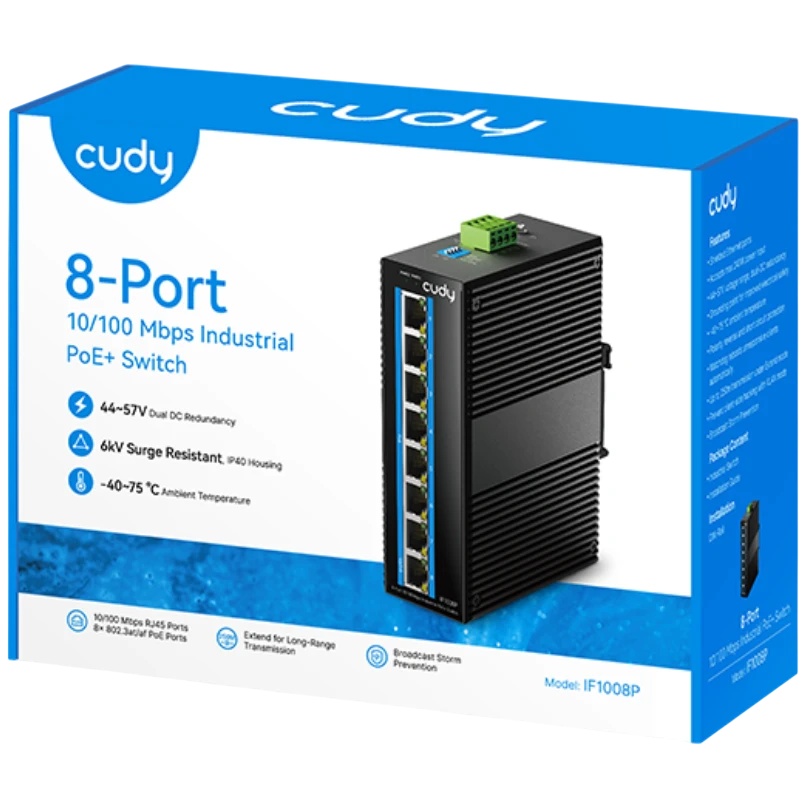Промышленный коммутатор 8-Port Aluminum Industrial Switch, 1000Mbps 8-Port RJ45, Din-rail design, Po