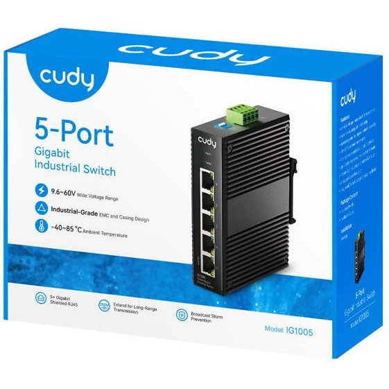 Промышленный коммутатор 5-Port Aluminum Industrial Switch, 1000Mbps 5-Port RJ45, Din-rail design, Po