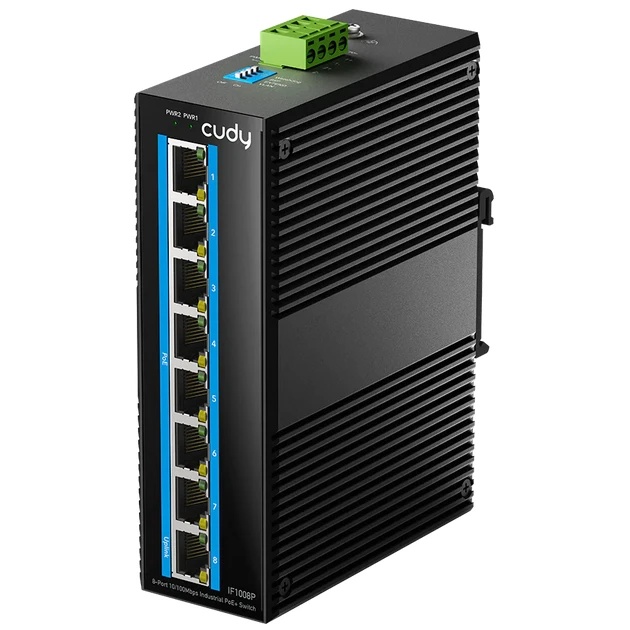 Промышленный коммутатор 8-Port 10/100M Aluminum Industrial PoE+ Switch, 8 10/100M Ports, 802.3at/af,
