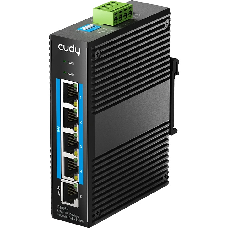 Промышленный коммутатор 5-Port 10/100M Aluminum Industrial PoE+ Switch, 4 10/100M Ports, 1 10/100M U