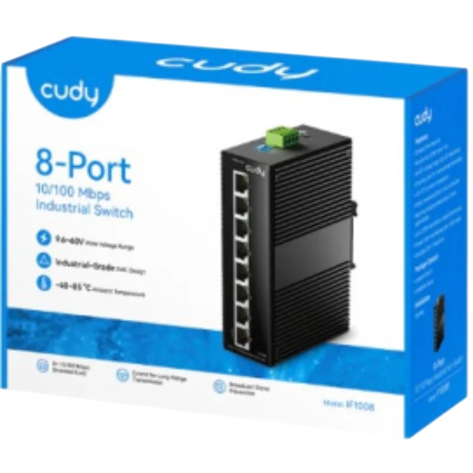 Промышленный коммутатор 8-Port 10/100M Aluminum Industrial Switch, 8 10/100M Ports, Din-Rail& Wall m