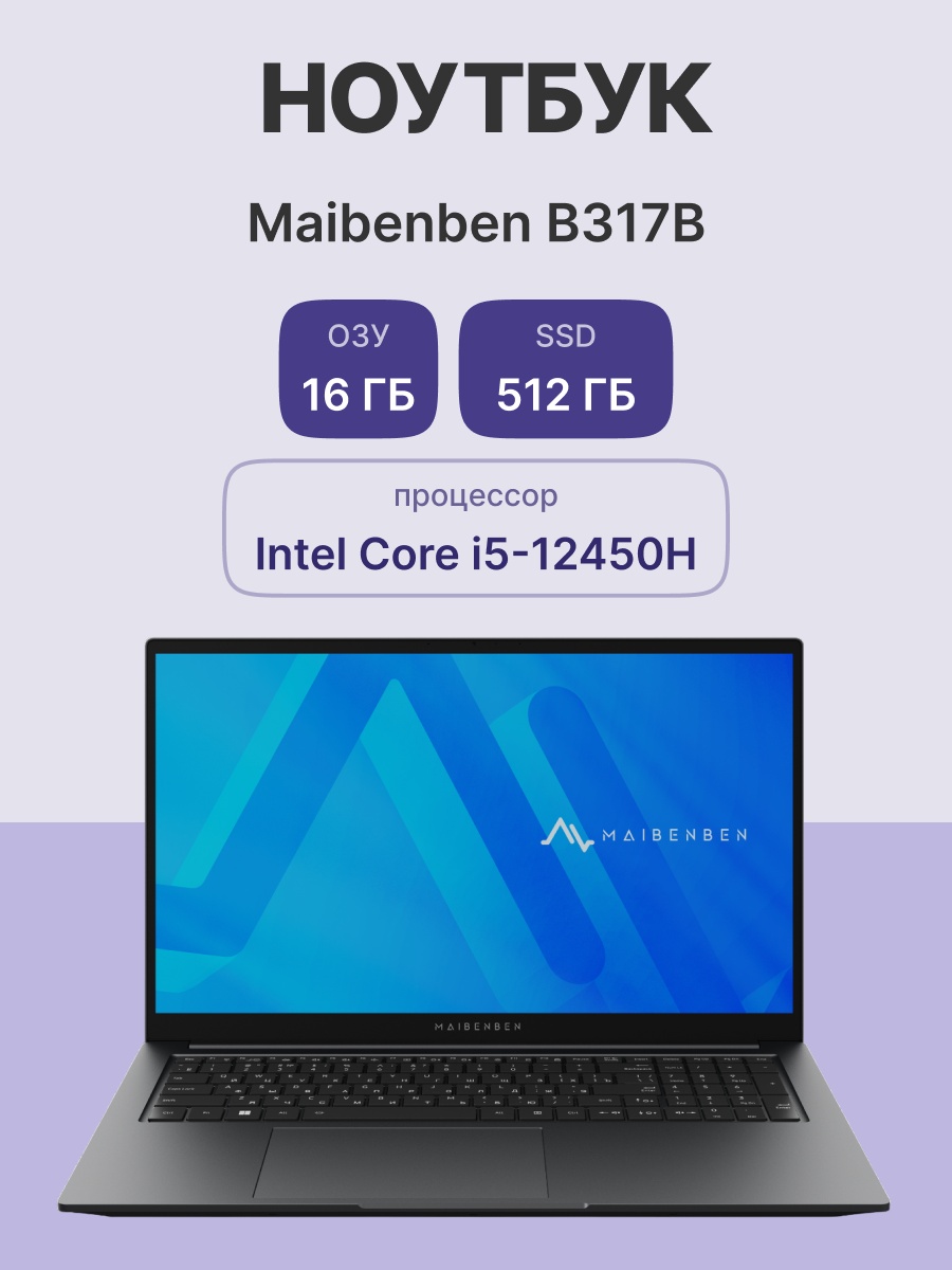 Ноутбук Maibenben B317B 17.3"(1920x1080 (матовый) IPS)/Intel Core i5 12450H(2Ghz)/16384Mb/512PCISSDG