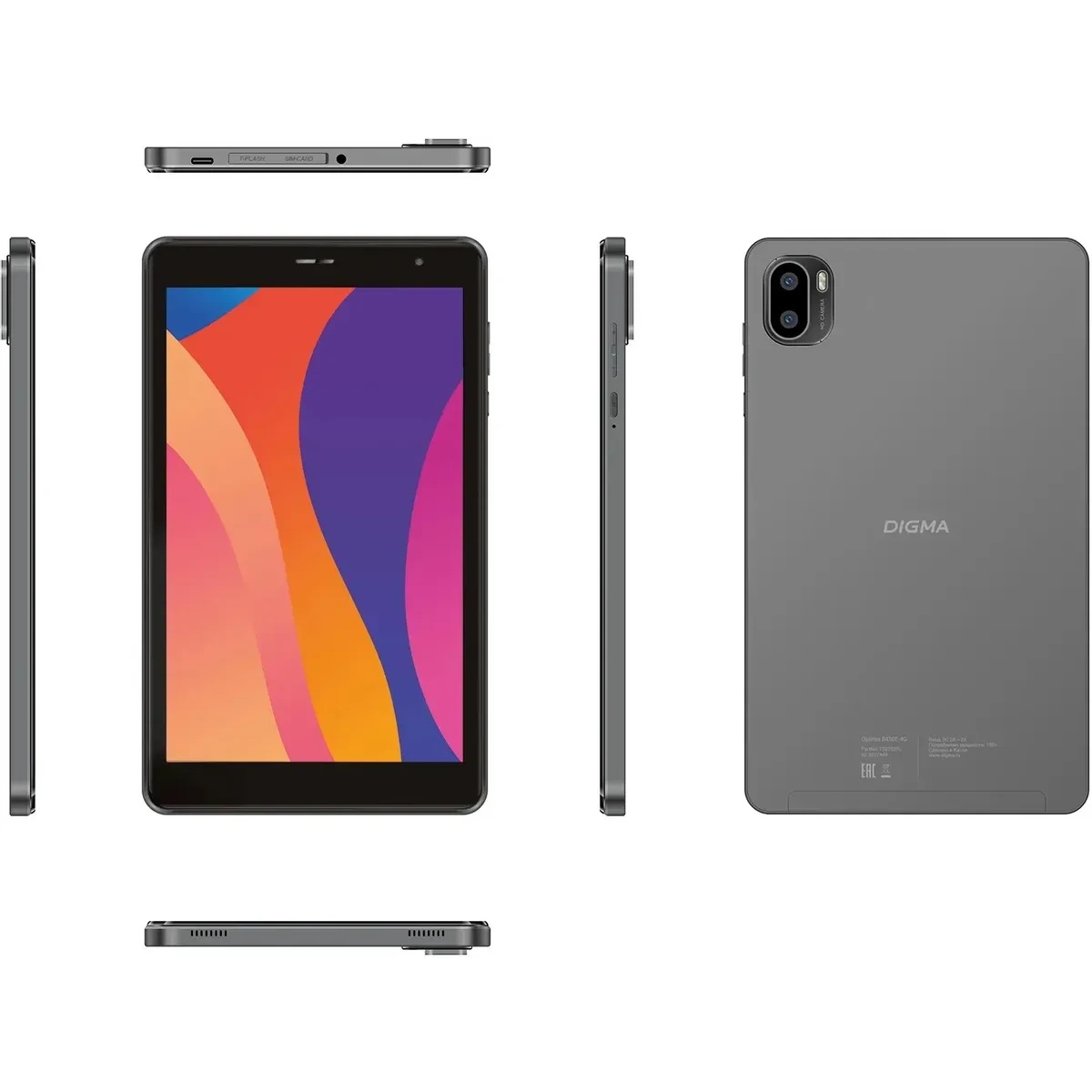 Планшет Digma Optima 8430E 4G T606 (1.6) RAM4Gb ROM64Gb 8" IPS 1280x800 4G 1Sim Android 14 серый 5Mp