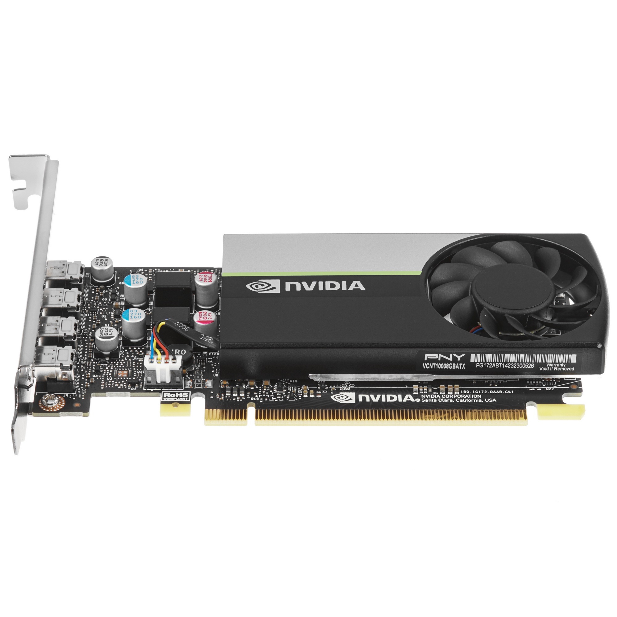 Видеокарта PNY GPU NVIDIA VCNT1000-8GB-SB PCI-Express 3.0 x16, LP8 GB GDDR6 128-bit, 4x Mini DP 1.4,