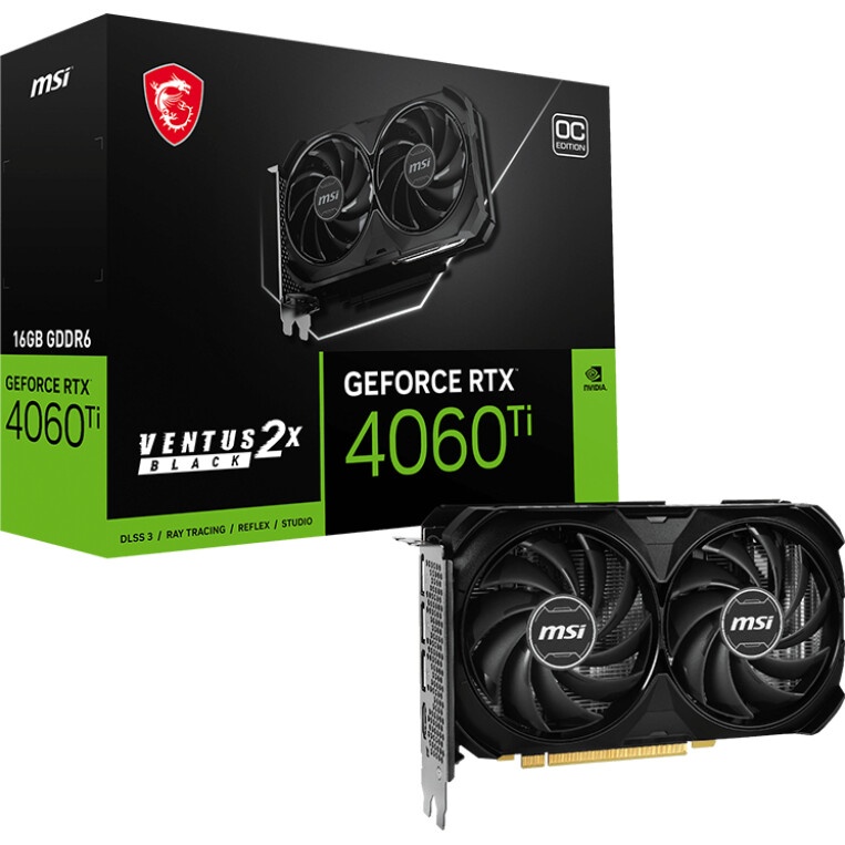 Видеокарта MSI RTX4060TI VENTUS 2X BLACK 16G OC Nvidia RTX 4060 Ti 16Gb, GDDR6, PCI-E 4.0, DPx3 HDMI
