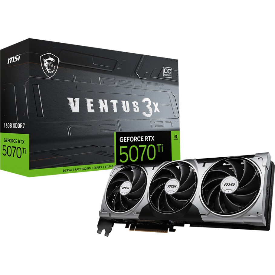 Видеокарта MSI PCI-E 5.0 RTX 5070TI 16G VENTUS 3X NVIDIA GeForce RTX 5070TI 16Gb 256bit GDDR7 2452/2