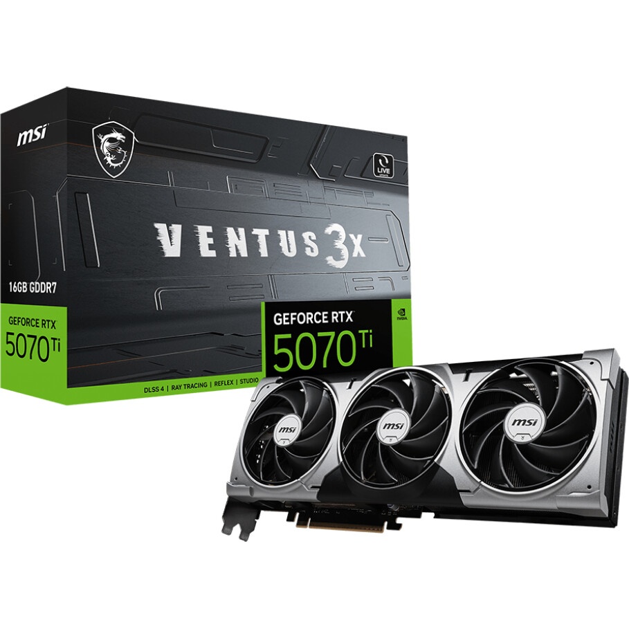 Видеокарта MSI PCI-E 5.0 RTX 5070TI 16G VENTUS 3X NVIDIA GeForce RTX 5070TI 16Gb 256bit GDDR7 2452/2