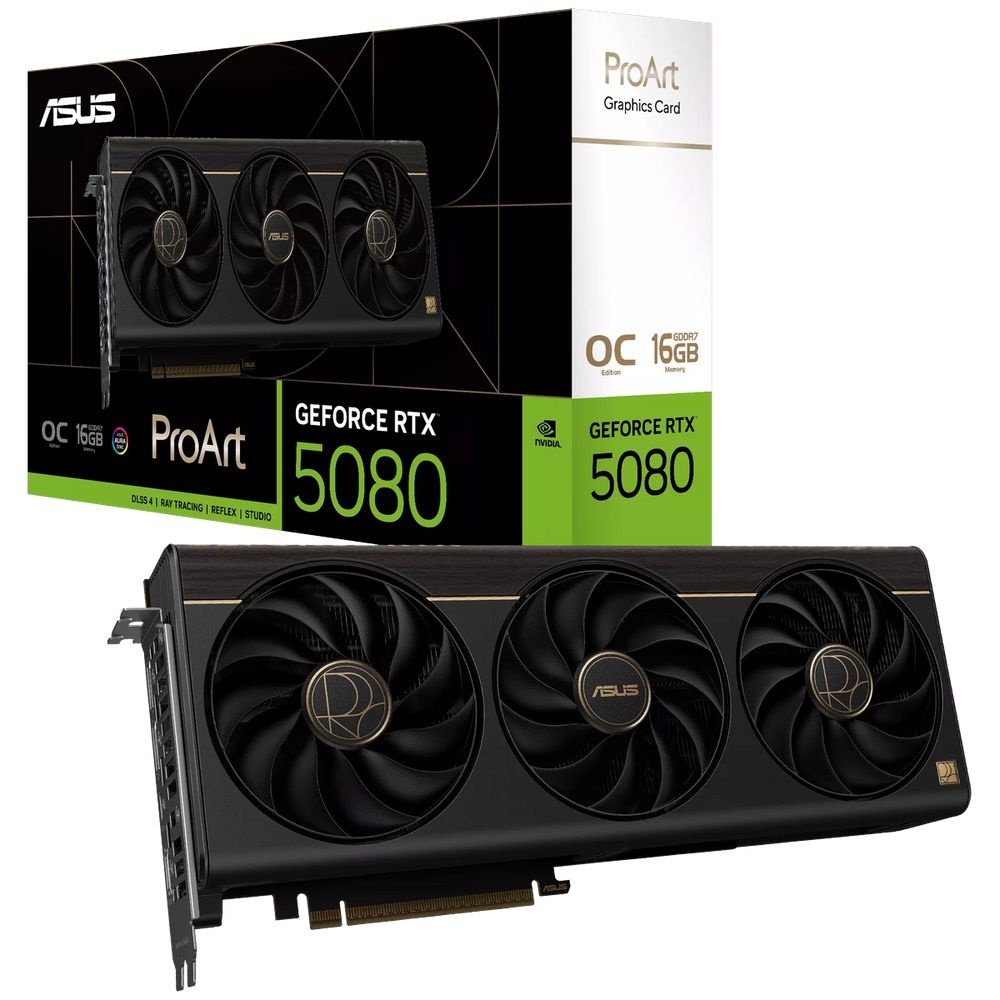 Видеокарта ASUS RTX5080 PROART OC 16GB GDDR7 256bit Type-C(DP) 2xDP HDMI 3FAN RTL (PROART-RTX5080-O1