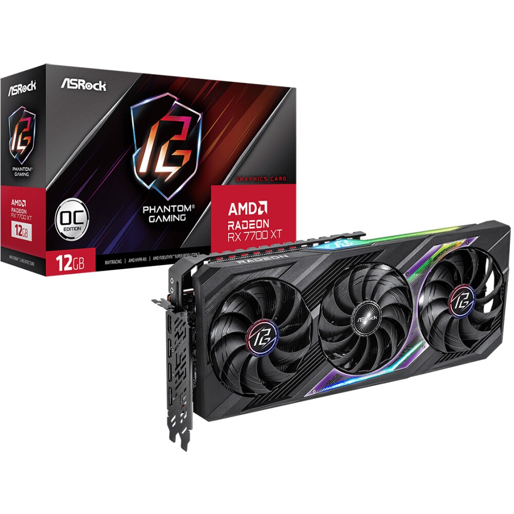 Видеокарта AMD Radeon RX 7700 XT ASRock Phantom Gaming OC 12GB (RX7700XT PG 12GO)