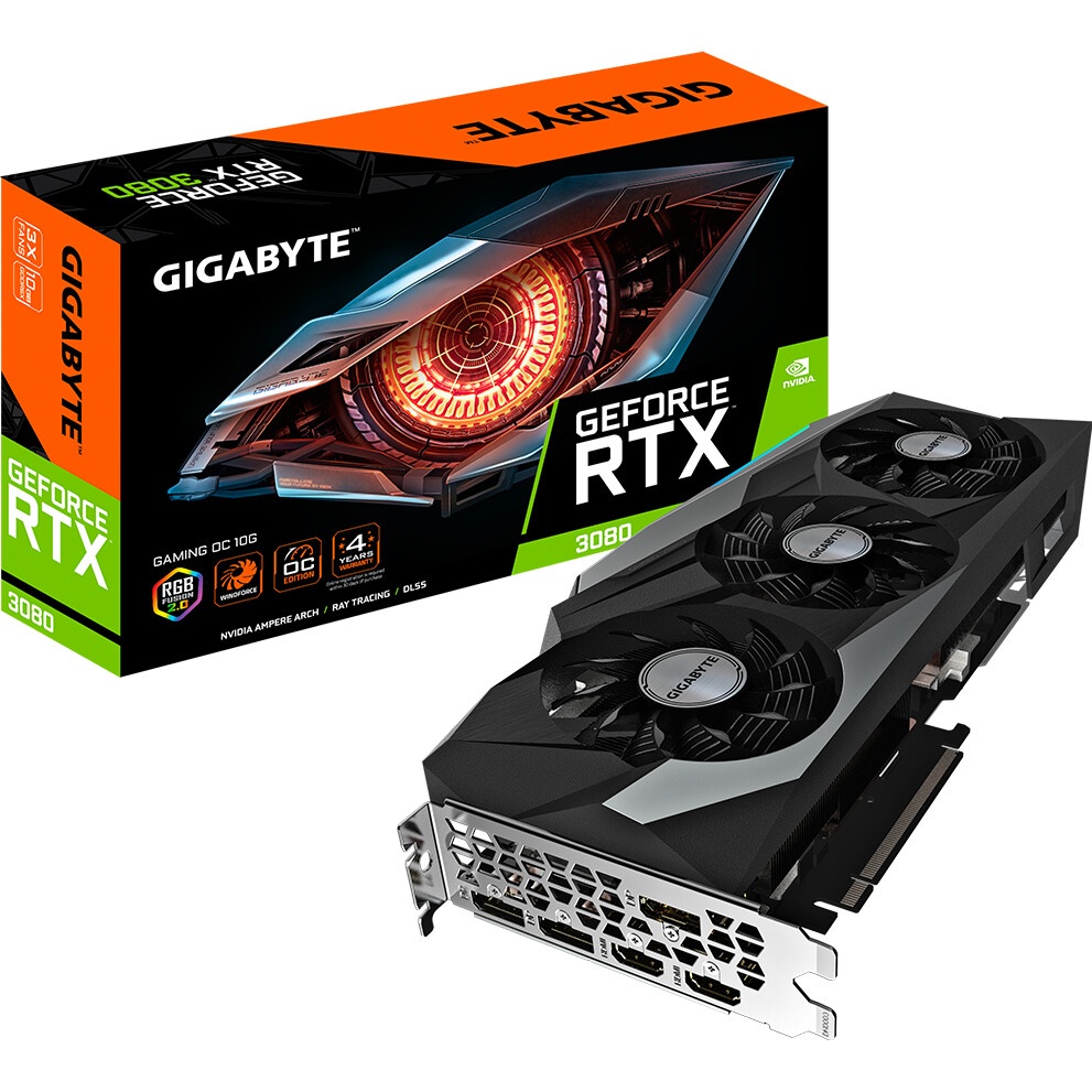 Видеокарта Gigabyte GV-N3080GAMING OC-10GD 2.0 LHR RTX 3080 NVIDIA GAMING OC 10GB GDDR6X 320bit 2xHD