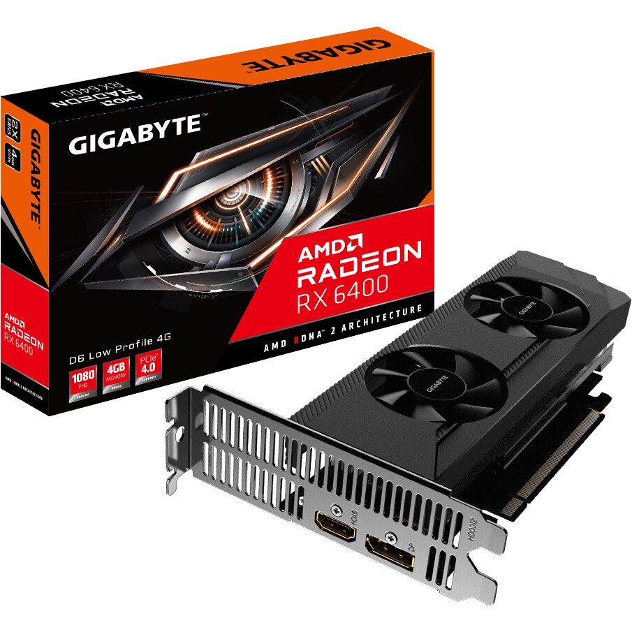 Видеокарта Gigabyte PCI-E 4.0 GV-R64D6-4GL AMD Radeon RX 6400 4096Mb 64 GDDR6 2039/16000 HDMIx1 DPx1