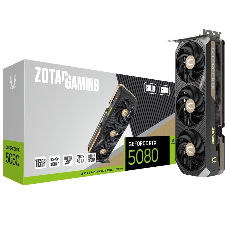 Видеокарта Zotac PCI-E 4.0 RTX 5080 SOLID CORE NVIDIA GeForce RTX 5080 16Gb 256bit GDDR7 2617/30000