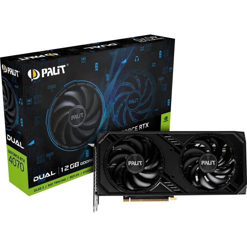 Видеокарта Palit RTX4070 DUAL NVIDIA GeForce RTX 4070 12Gb 192bit GDDR6 1920/20000 HDMIx1 DPx3 HDCP
