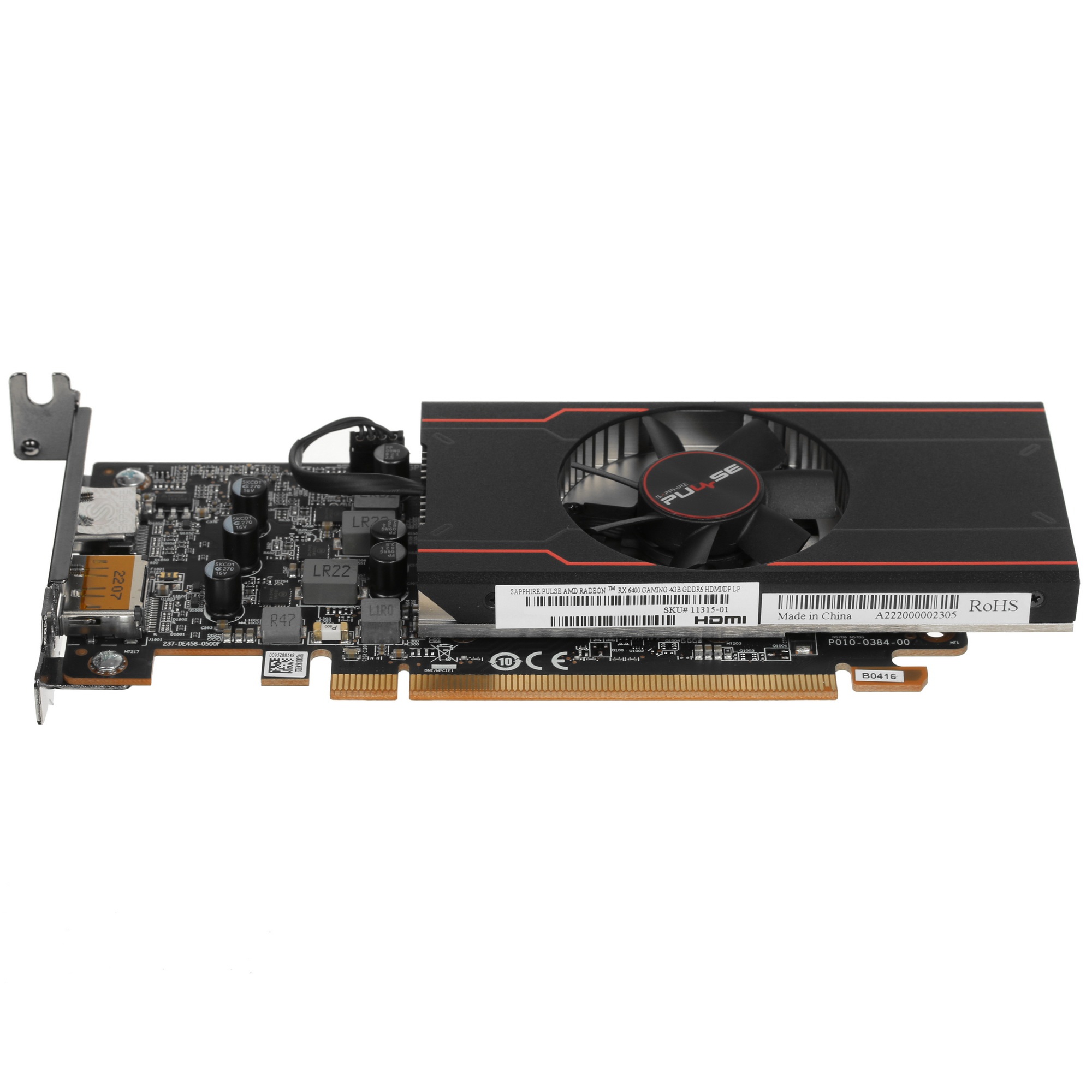 Видеокарта Sapphire Pulse PCI-E AMD Radeon RX 6400 4Gb (64bit/GDDR6/DP/HDMI/RTL) (11315-01-20G)