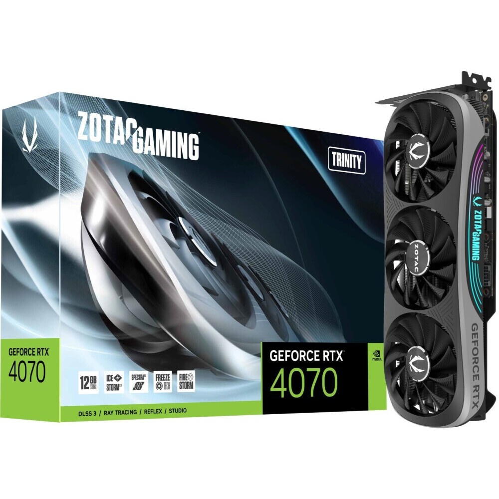Видеокарта Zotac RTX4070 Trinity 12GB GDDR6X 192bit 3xDP HDMI 3FAN Premium Pack