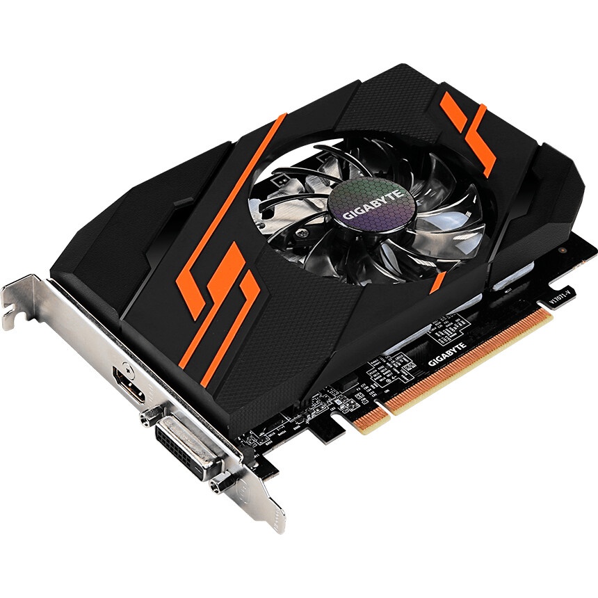 Видеокарта GIGABYTE GV-N1030OC-2GI PCI-E 3.0 2 ГБ GDDR5, 64 бит, DVI-D, HDMI, GPU 1265 МГц