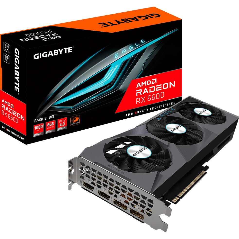 Видеокарта Gigabyte GV-R66EAGLE-8GD AMD Radeon RX 6600 8Gb 128bit GDDR6 2044/14000 HDMIx2 DPx2 HDCP