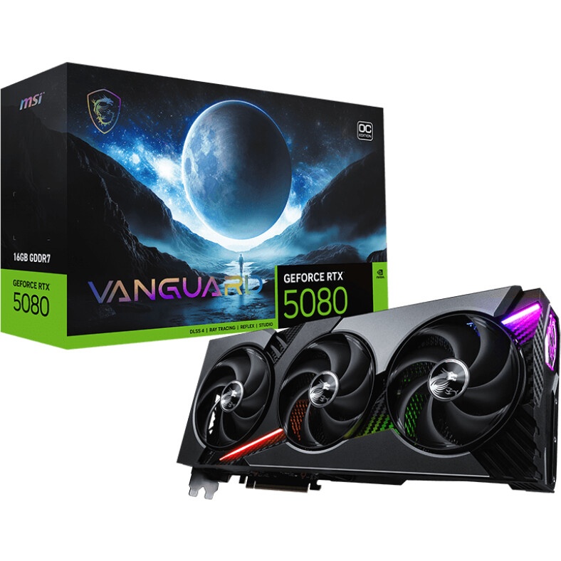 Видеокарта MSI PCI-E 5.0 RTX 5080 16G VANGUARD OC NVIDIA GeForce RTX 5080 16Gb 256bit GDDR7 2700/300