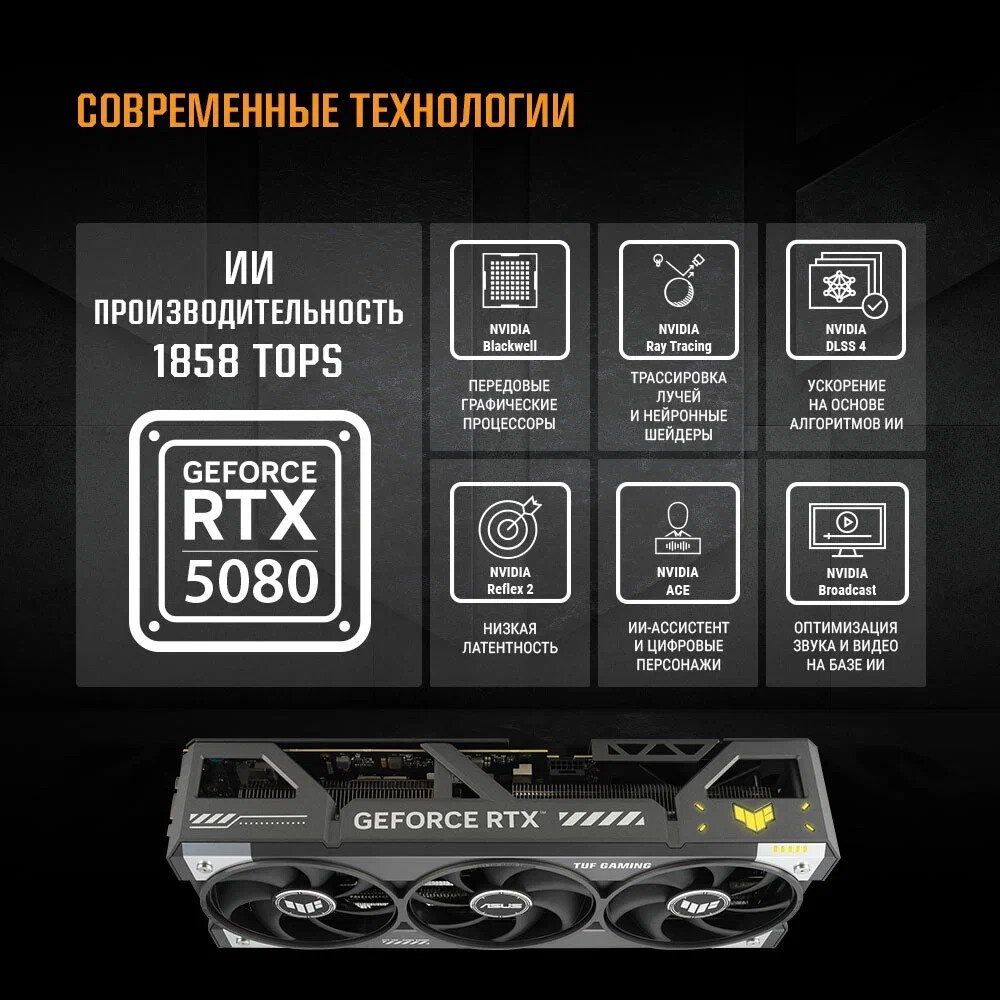 Видеокарта MSI PCI-E 4.0 RTX 5080 16GB SUPRIM SOC NVIDIA GeForce RTX 5080 16Gb 256bit GDDR7 2595/224