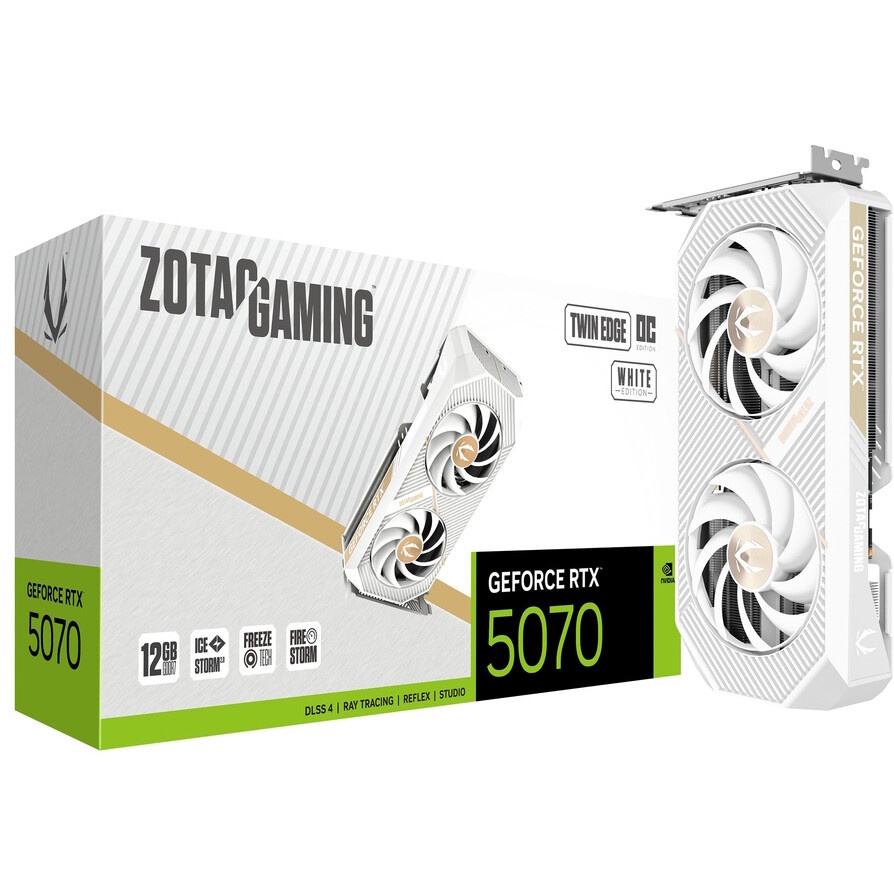 Видеокарта Zotac RTX5070 TWIN EDGE OC WHITE ED 12GB GDDR7 192bit 3xDP HDMI 2FAN PREMIUM PACK