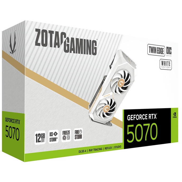 Видеокарта Zotac RTX5070 TWIN EDGE OC WHITE ED 12GB GDDR7 192bit 3xDP HDMI 2FAN PREMIUM PACK