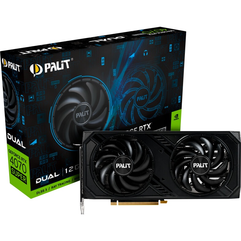 Видеокарта Palit RTX4070 SUPER DUAL 12GB PCI-E 4.0 192bit GDDR6X 1980/10500 HDMIx1 DPx3 HDCP Ret